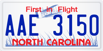 NC license plate AAE3150