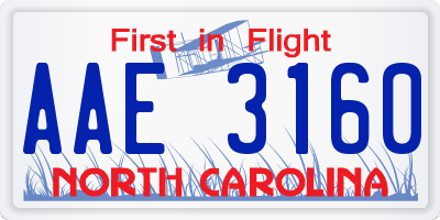 NC license plate AAE3160