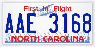 NC license plate AAE3168