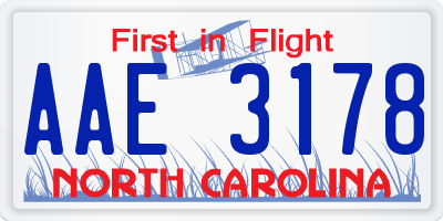 NC license plate AAE3178