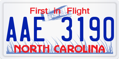 NC license plate AAE3190