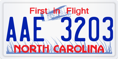 NC license plate AAE3203