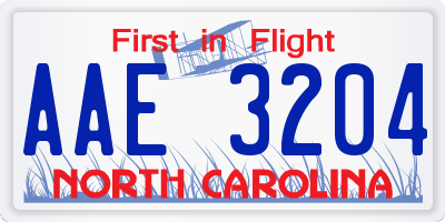 NC license plate AAE3204