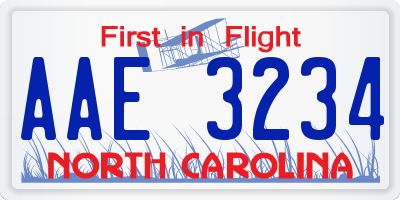 NC license plate AAE3234