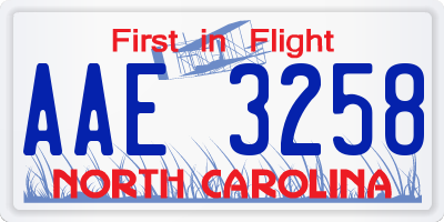 NC license plate AAE3258