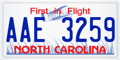 NC license plate AAE3259