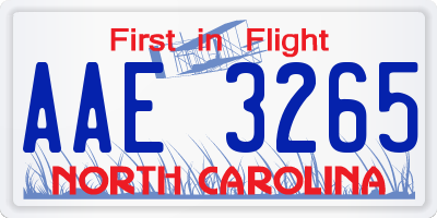 NC license plate AAE3265