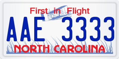 NC license plate AAE3333