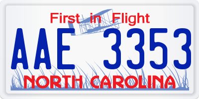 NC license plate AAE3353