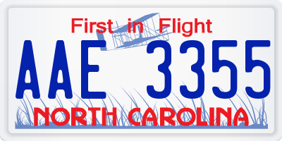 NC license plate AAE3355