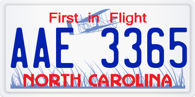 NC license plate AAE3365