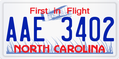 NC license plate AAE3402