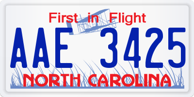 NC license plate AAE3425