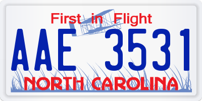 NC license plate AAE3531