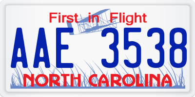 NC license plate AAE3538
