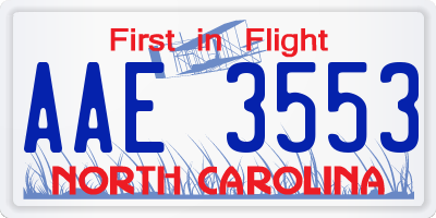 NC license plate AAE3553