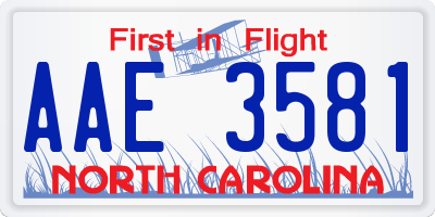 NC license plate AAE3581