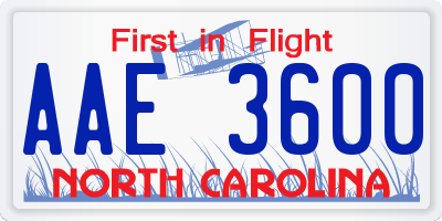 NC license plate AAE3600