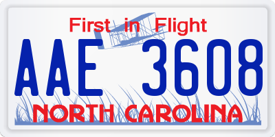 NC license plate AAE3608