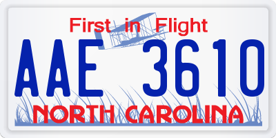 NC license plate AAE3610