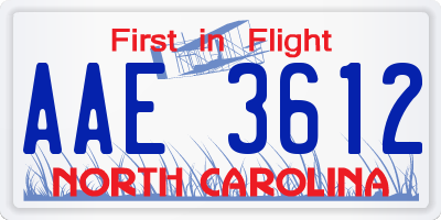 NC license plate AAE3612