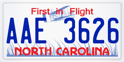 NC license plate AAE3626