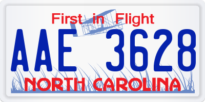 NC license plate AAE3628