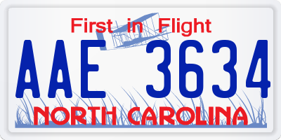 NC license plate AAE3634