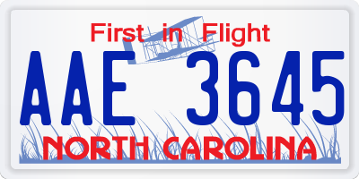 NC license plate AAE3645