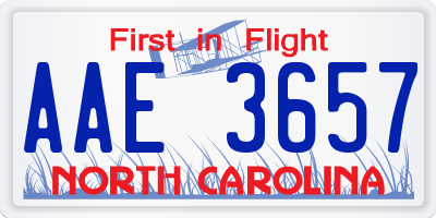 NC license plate AAE3657