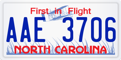 NC license plate AAE3706