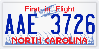NC license plate AAE3726