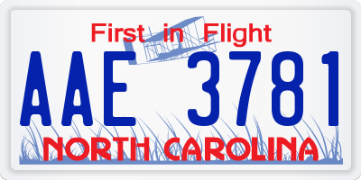 NC license plate AAE3781