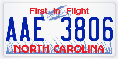 NC license plate AAE3806