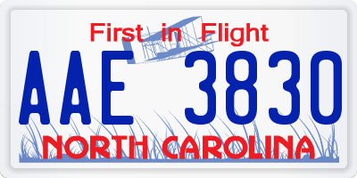 NC license plate AAE3830