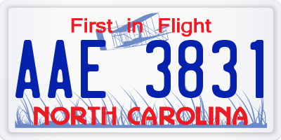 NC license plate AAE3831