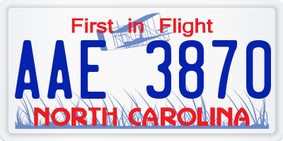 NC license plate AAE3870
