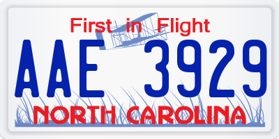 NC license plate AAE3929