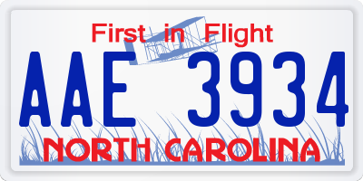 NC license plate AAE3934