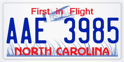 NC license plate AAE3985