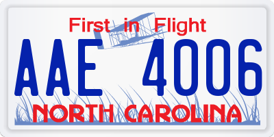 NC license plate AAE4006
