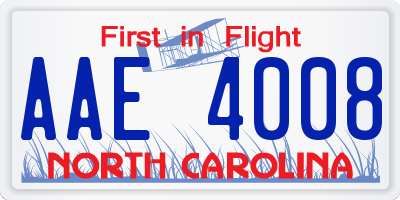 NC license plate AAE4008