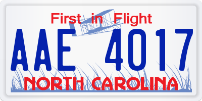 NC license plate AAE4017