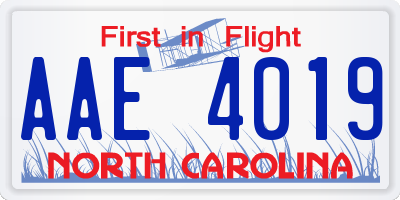 NC license plate AAE4019
