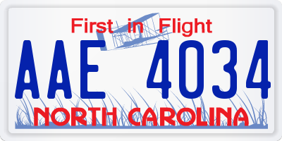 NC license plate AAE4034