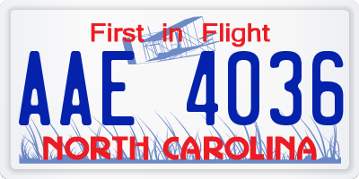 NC license plate AAE4036