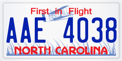 NC license plate AAE4038