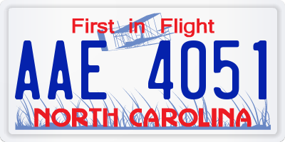 NC license plate AAE4051