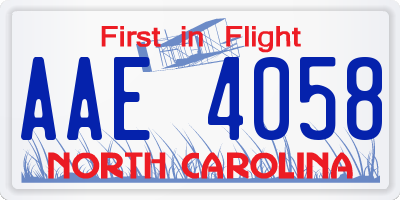 NC license plate AAE4058