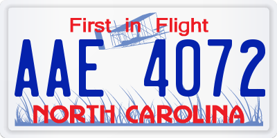 NC license plate AAE4072